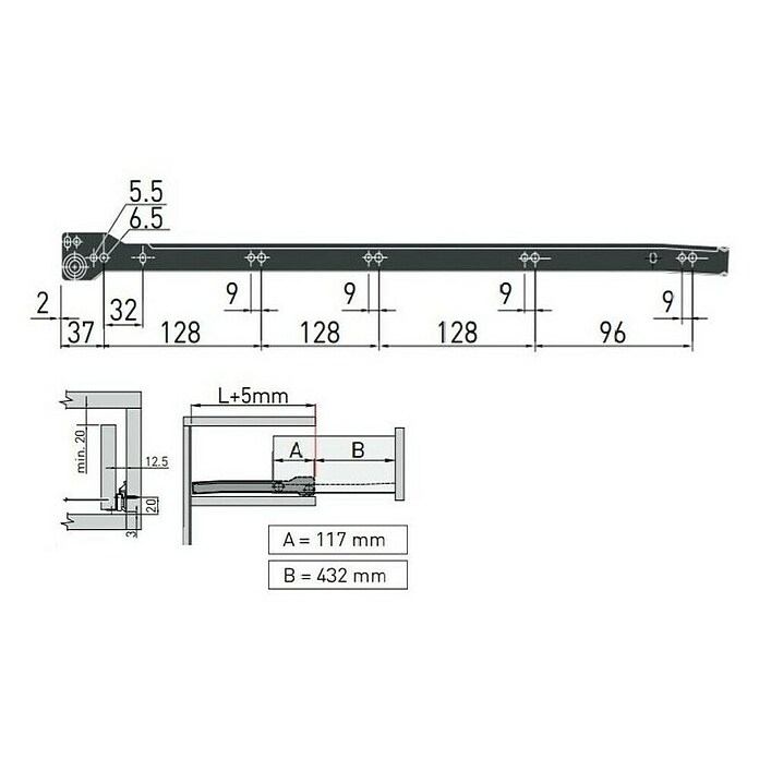 Walteco Vodilica za ladice  (Nosivost: 20 kg, Duljina vodilice: 550 mm) | BAUHAUS