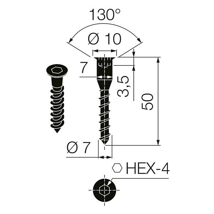 Walteco Spojni vijak  (Ø x D: 7 x 50 mm, Boja: Crna) | BAUHAUS