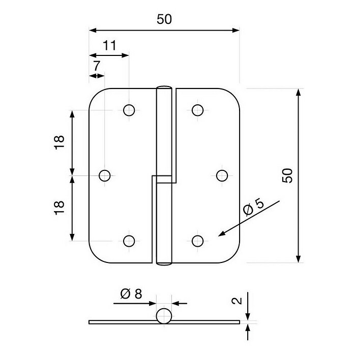 Walteco Scharnier Links (L x B: 50 x 50 mm, 2 Stk.) | BAUHAUS