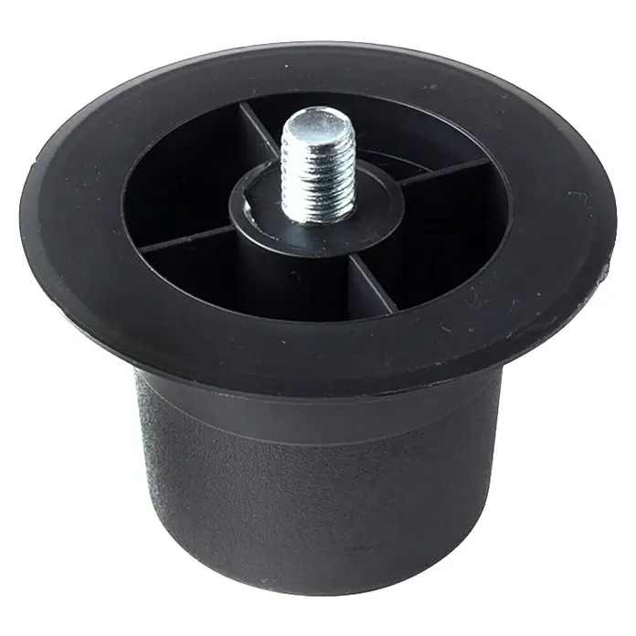 Rei Pata para muebles - Ø x Al: 5 x 5 cm, Capacidad de carga: 50 kg, Plástico - Pie nivelador negro con vástago roscado para ajuste de muebles.