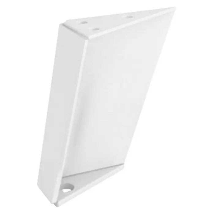 Rei Pata para muebles Trine - L x An x Al: 9 x 3,5 x 10 cm, Capacidad de carga: 100 kg, Acero, Blanco - Primer plano de un soporte triangular blanco con orificios de montaje. Ideal para estanterías u otros proyectos de bricolaje.