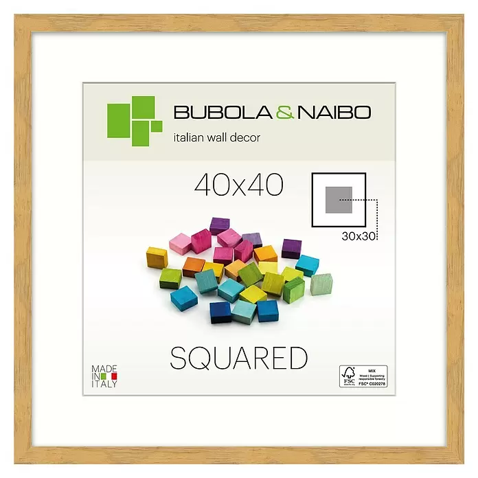 Bubola & Naibo Holzrahmen Tulipa 6340 - 40 x 40 cm, Eiche - Quadratischer Bilderrahmen aus hellem Naturholz mit weißem Passepartout.