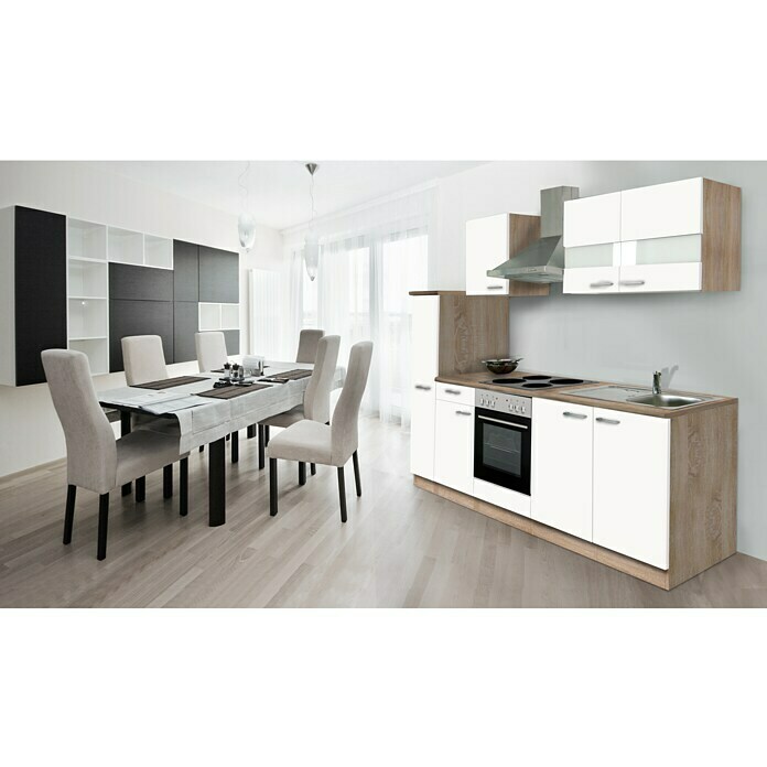 Respekta Composición de cocina (Ancho: 240 cm, Con dispositivos eléctricos, Blanco)
