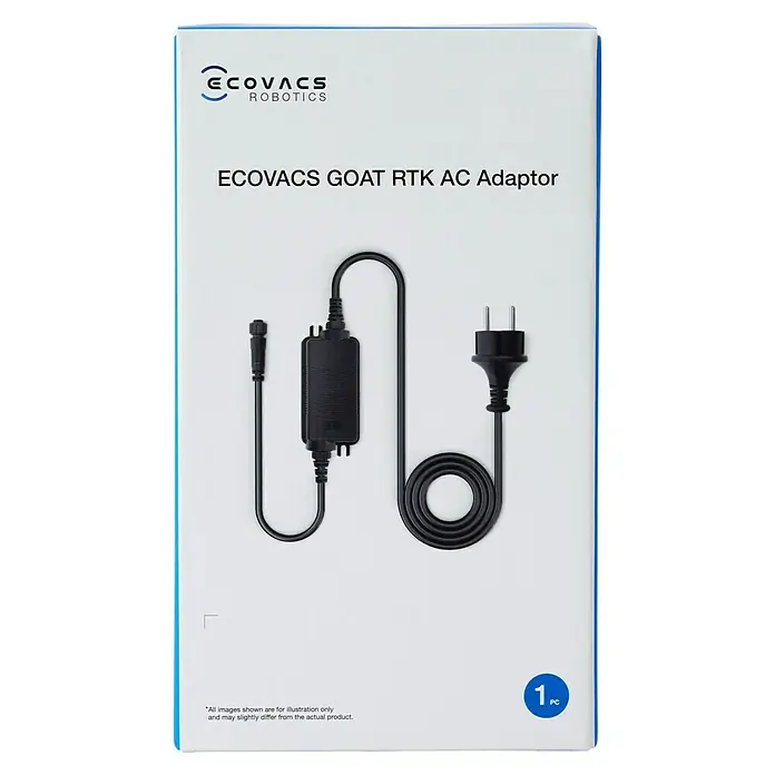 Ecovacs Goat Netzteil für Rasenmäher RTK Station - GOAT RTK Modelle - Produktverpackung des ECOVACS GOAT RTK AC-Adapters mit dem Adapterkabel abgebildet. Hochwertiges Zubehör für effiziente Rasenpflege.