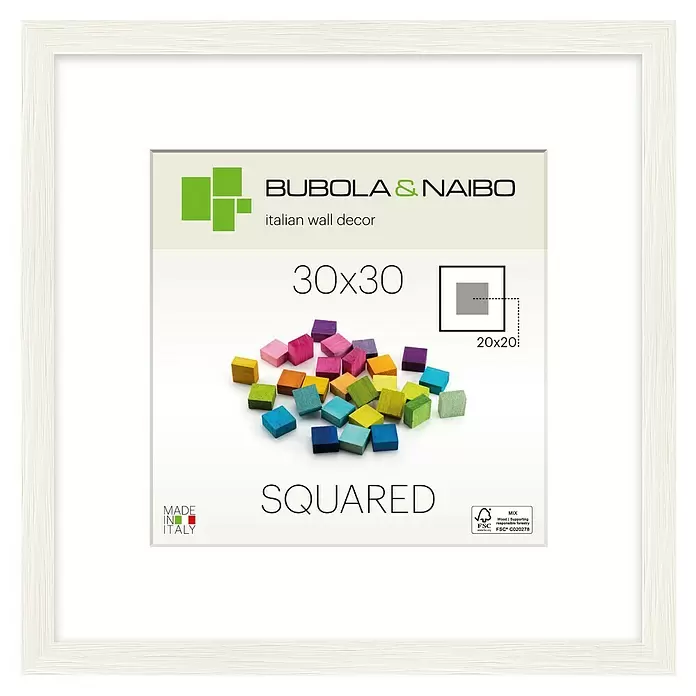 Bubola & Naibo Holzrahmen Tulipa 6340 - 30 x 30 cm, Weiß - Bubola & Naibo weißer quadratischer Holzbilderrahmen, 30x30 cm, mit 20x20 cm Öffnung, für italienische Wanddekoration.