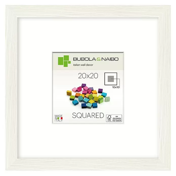 Bubola & Naibo Holzrahmen Tulipa 6340 - 20 x 20 cm, Weiß - Weißer quadratischer Bilderrahmen mit sichtbarer Holzmaserung und weißem Passepartout.