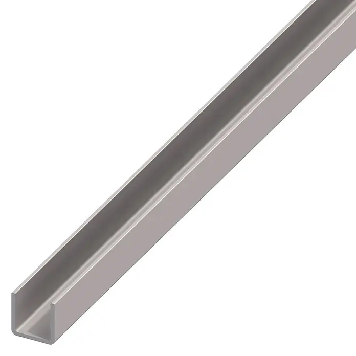 Kantoflex U-Profil - 1.000 x 9 x 11 mm, Stärke: 1 mm, Stahl, Stahlgrau - Bild eines U-Profils aus Metall, das in einem Winkel liegt und sich ideal für Konstruktionen und Rahmen eignet.