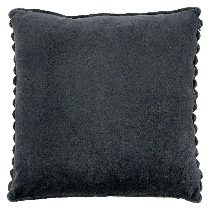 Kissen Plush - Graphite, 45 x 45 cm, 100 % Polyester - Nahaufnahme eines grauen Kissens mit Muschelkanten für dekorativen Komfort.