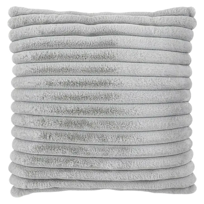 Kissen Plush - Silber, 45 x 45 cm, 100 % Polyester - Weiches, graues Kissen mit horizontalen Rillen für zusätzlichen Komfort und Stil in Ihrem Zuhause.