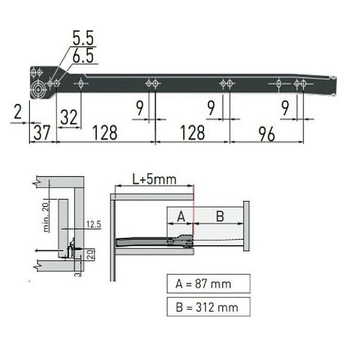 Walteco Vodilica za ladice  (Nosivost: 20 kg, Duljina vodilice: 400 mm) | BAUHAUS