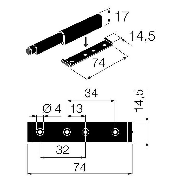 Walteco Möbeltürdämpfer (Geeignet für: Möbel, L x B x H: 126 x 20 x 14 mm) | BAUHAUS