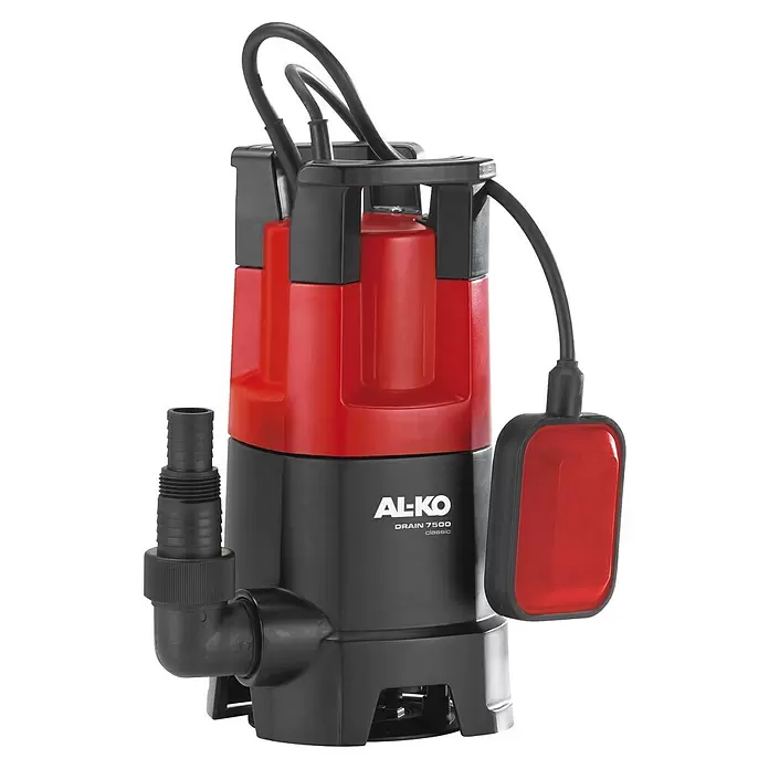 AL-KO Easy Schmutzwasserpumpe Drain 7500 - 450 W, Max. Fördermenge: 7.500 l/h - Rote und schwarze AL-KO DRAIN 7500 classic Tauchpumpe mit Schwimmerschalter und Schlauchanschluss.