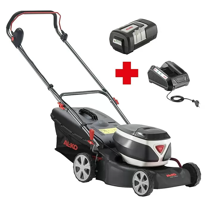 AL-KO Easy Akku-Rasenmäher 4.05 Li - 36 V, 1 Akku, 4 Ah, Schnittbreite: 40 cm - Schwarz-weißer Akku-Rasenmäher mit schwarzem Akku und Ladegerät als Komplettset.