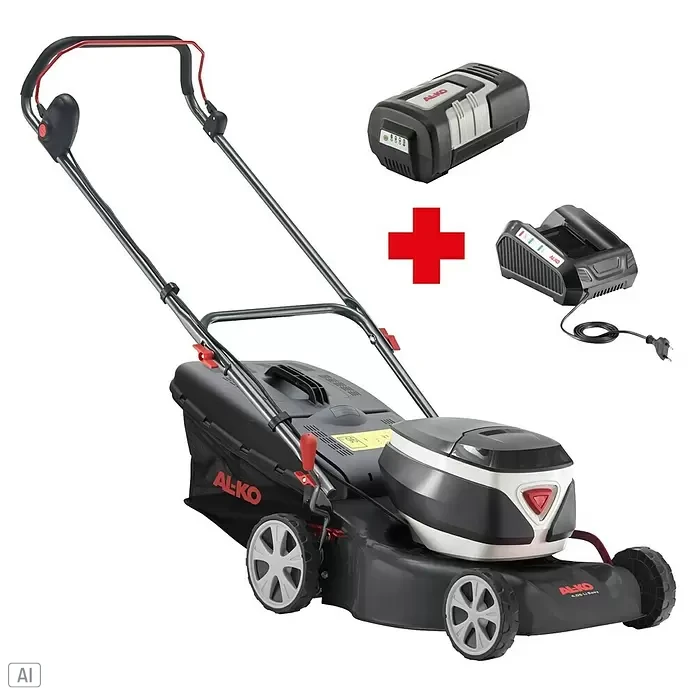AL-KO Easy Akku-Rasenmäher 4.05 Li - 36 V, 1 Akku, 4 Ah, Schnittbreite: 40 cm - Schwarz-weißer Akku-Rasenmäher mit schwarzem Akku und Ladegerät als Komplettset.