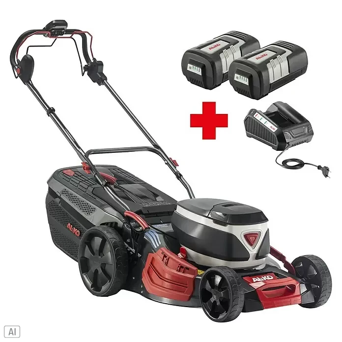 AL-KO Premium Akku-Rasenmäher 512 Li VS-W - 36 V, 2 Akkus, 4 Ah, Schnittbreite: 51 cm - Schwarz-roter Akku-Rasenmäher mit zwei Akkus und Ladegerät.