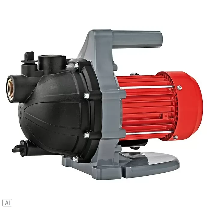 AL-KO Easy Gartenpumpe GP 600 - 580 W, Max. Fördermenge: 3.100 l/h - Wasserpumpe mit schwarzem Kunststoffgehäuse, rotem Elektromotor und grauem Gestell.