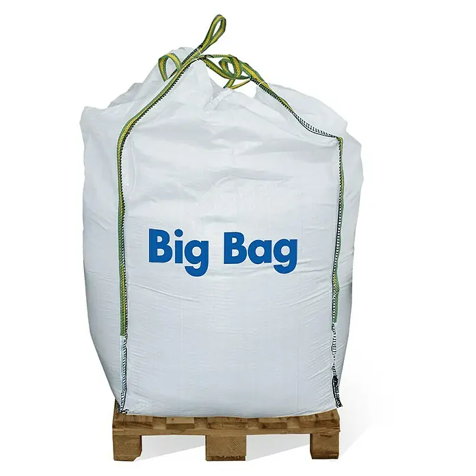 Hamann Mercatus Frostschutzmaterial - Körnung: 0 mm - 32 mm, 1.000 kg - Nahaufnahme eines großen, weißen Schüttgutsacks mit dem Aufdruck "Big Bag", der auf einer Holzpalette steht.
