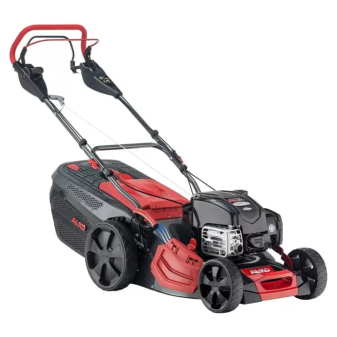 AL-KO Premium Benzin-Rasenmäher 473 VS-B - 150 cm³, Schnittbreite: 46 cm - Rot-schwarzer Benzin-Rasenmäher in robustem Design mit großen Rädern und ergonomischem Griff.