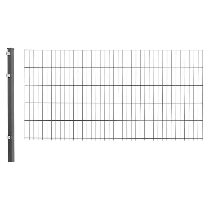 Peddy Shield Zaun-Set ESM2 x 1 m, Anthrazit, 2 -tlg. - Abbildung eines Doppelstabmattenzauns mit Zaunpfosten.