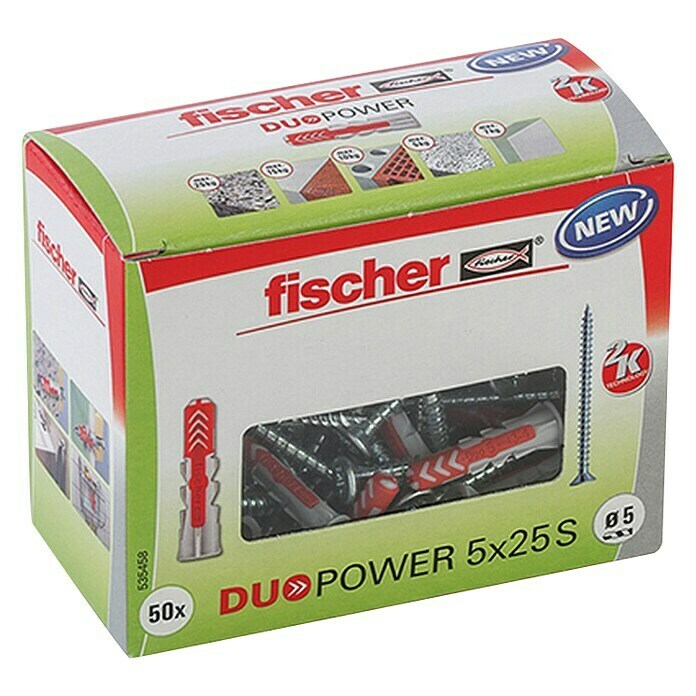 Fischer Dübel- & Schraubenbox Duopower (Durchmesser Dübel: 5 mm, Länge Dübel: 25 mm, 50 Stk., Senkkopfschraube)