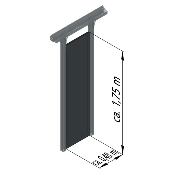 KGT Seitenelement Elbe - 0,48 x 1,75 m, Anthrazit, Passend für: KGT Carport Elbe - Abbildung eines schwarzen Türrahmens mit den Maßen ca. 1,75 m Höhe und ca. 0,48 m Breite.