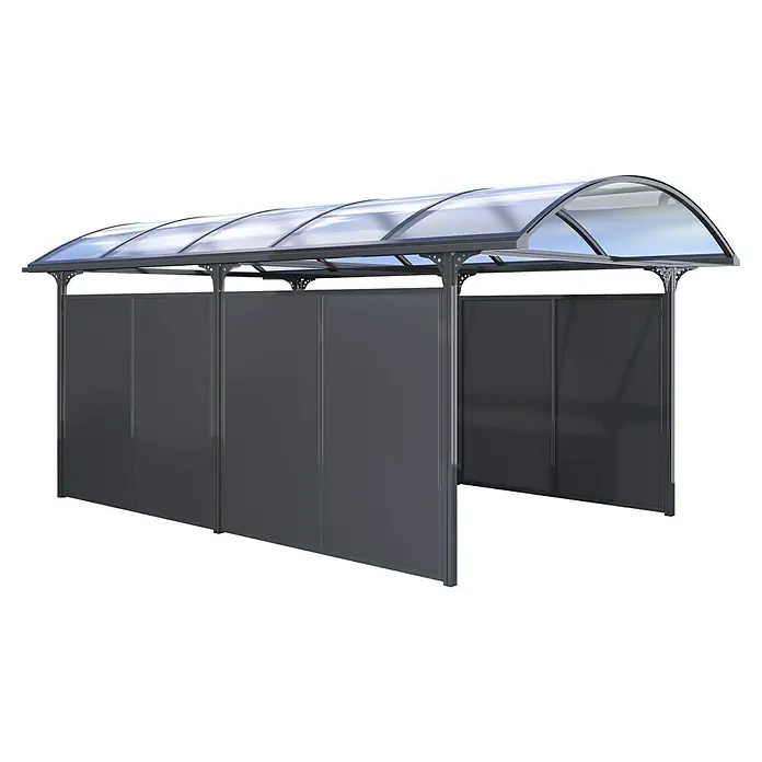 KGT Seitenelement Elbe - 2,05 x 1,75 m, Anthrazit, Passend für: KGT Carport Elbe - Moderne Wartehalle mit grauem Rahmen und transparentem Dach, ideal für Bushaltestellen oder Raucherbereiche. Stabiles und wetterfestes Design.