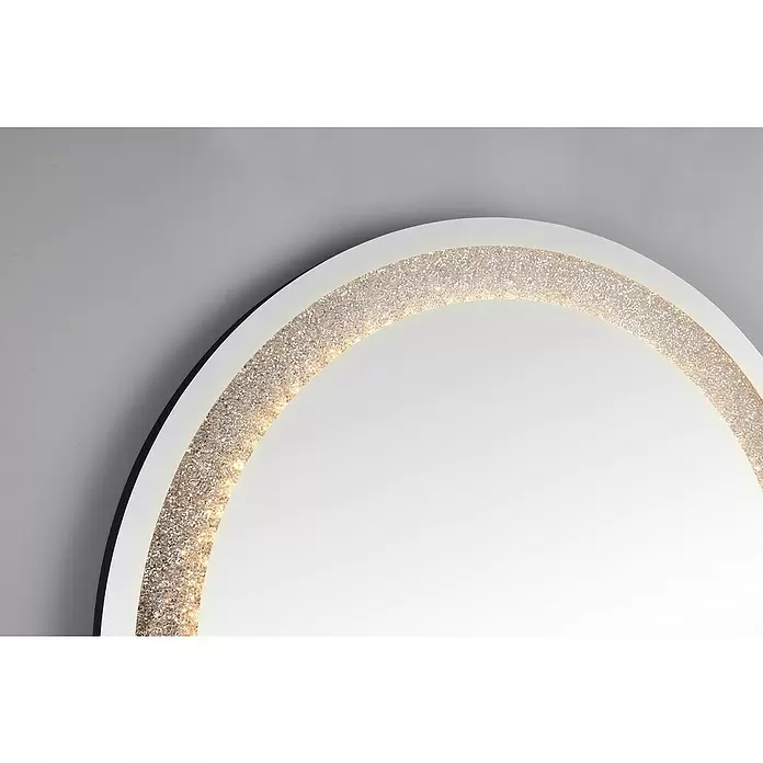 LED-Lichtspiegel Glimmer - 60 x 60 cm, Rund - Kreisförmige weiße Leuchte mit beleuchtetem, funkelndem Kristalleffekt-Innenband und reflektierender Mitte.