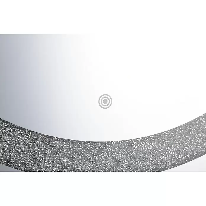 LED-Lichtspiegel Glimmer - 60 x 60 cm, Rund - Spiegel mit gebogenem Silberkristallband und zentralem Berührungssensor.