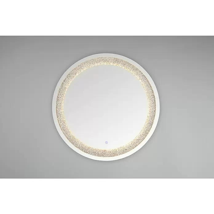 LED-Lichtspiegel Glimmer - 60 x 60 cm, Rund - Runder Wandspiegel mit beleuchtetem, glitzerndem LED-Rahmen und Touch-Sensor-Taste.