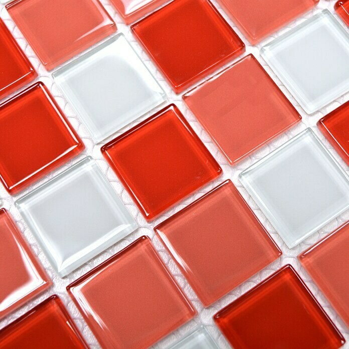 Mosaikfliese Quadrat Crystal Mix CM 4310 (32,7 x 30,2 cm, Weiß/Rot, Glänzend)