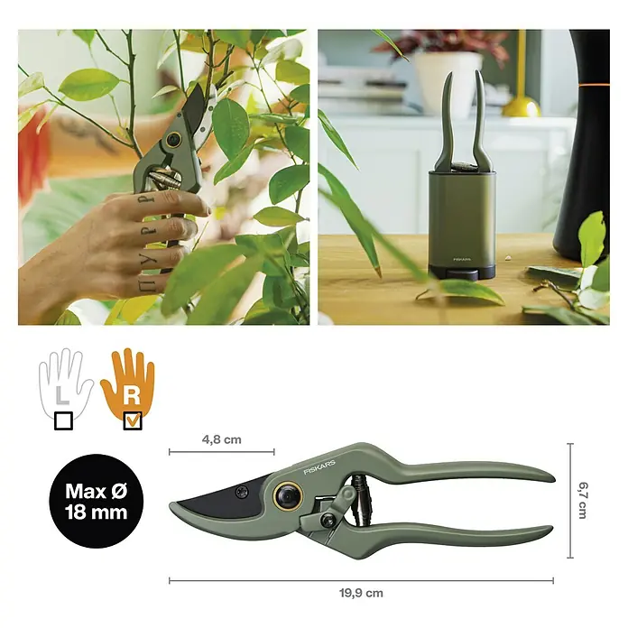 Fiskars Schere - Elegante, freistehende Werkzeughalterung zur praktischen Aufbewahrung, Max. Aststärke: 18 mm - Die Fiskars SingleStep Gartenschere ist ideal für den mühelosen Rückschnitt von bis zu 18 mm dicken Ästen. Ergonomisch und langlebig.