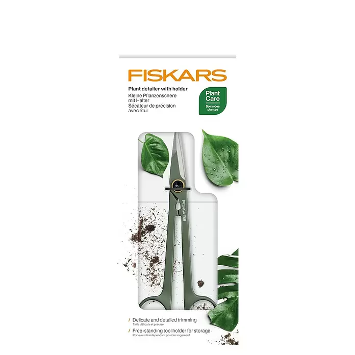 Fiskars Schere klein - Elegante, freistehende Werkzeughalterung zur praktischen Aufbewahrung, Material Klinge: Stahl, Präzisionsgeschliffen - Grüne Fiskars Pflanzenschere für präzises Schneiden, mit freistehendem Halter.