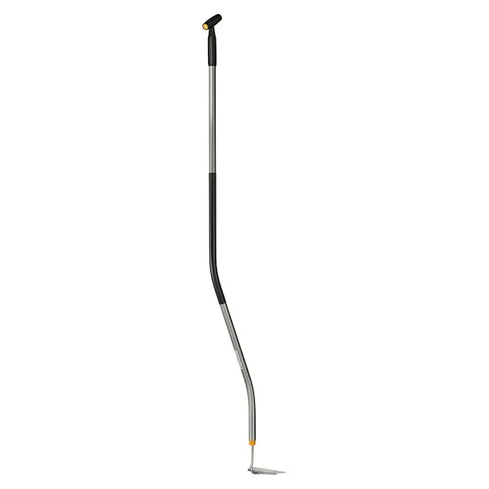 Fiskars Ergonomic Unkrauthacke - Länge: 154 cm, Material Gerätekopf: Borstahl - Abbildung eines Fiskars Unkrautstechers mit langem Stiel, ideal zum Entfernen von Unkraut ohne Bücken, mit ergonomischem Design für komfortable Gartenarbeit.
