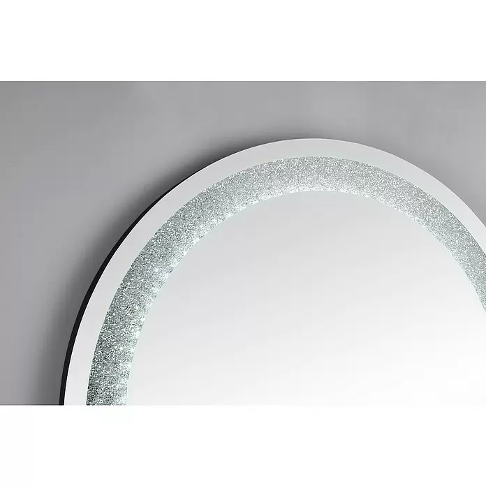 LED-Lichtspiegel Glimmer - 60 x 60 cm, Rund - Runder Spiegel mit einem funkelnden silbernen Glitzerrahmen.