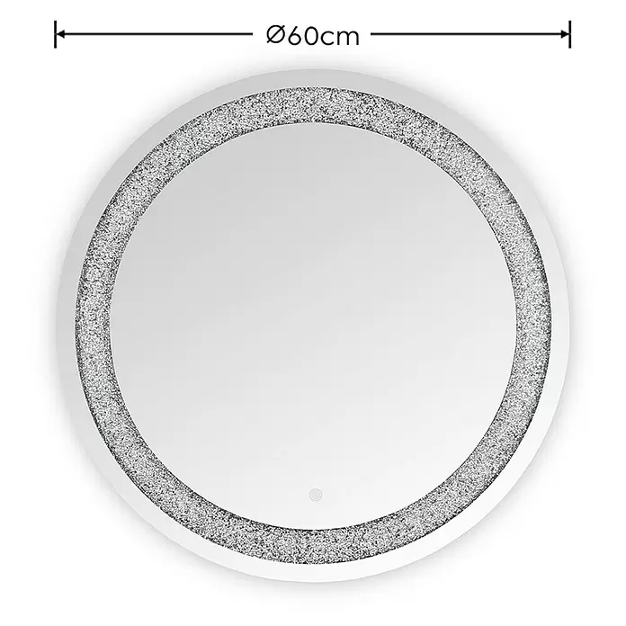 LED-Lichtspiegel Glimmer - 60 x 60 cm, Rund - Runder LED-Spiegel mit glitzerndem Rahmen, Ø 60 cm.
