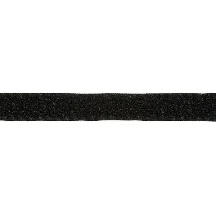 Stabilit Flauschband Meterware - Breite: 20 mm, Schwarz, Selbstklebend - Detailaufnahme eines schwarzen Klettverschlussbandes, das sich horizontal über das Bild erstreckt. Ideal für vielseitige Befestigungen.