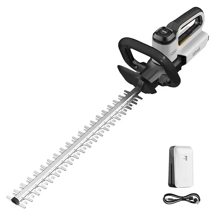 Litheli U20 Akku-Heckenschere - 20 V, Li-Ionen, 1 Akku, Schnittlänge: 510 cm - Kabellose Heckenschere in Weiß und Schwarz mit langer Metallklinge, dazu passendes Ladegerät und schwarzes USB-Kabel.