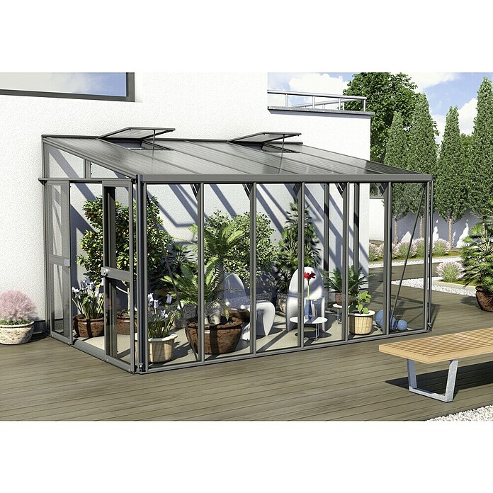 Vitavia Gewächshaus Helena 10200 (2,66 x 3,97 x 2,39 m, Farbe: Anthrazit, Einscheibensicherheitsglas (ESG))