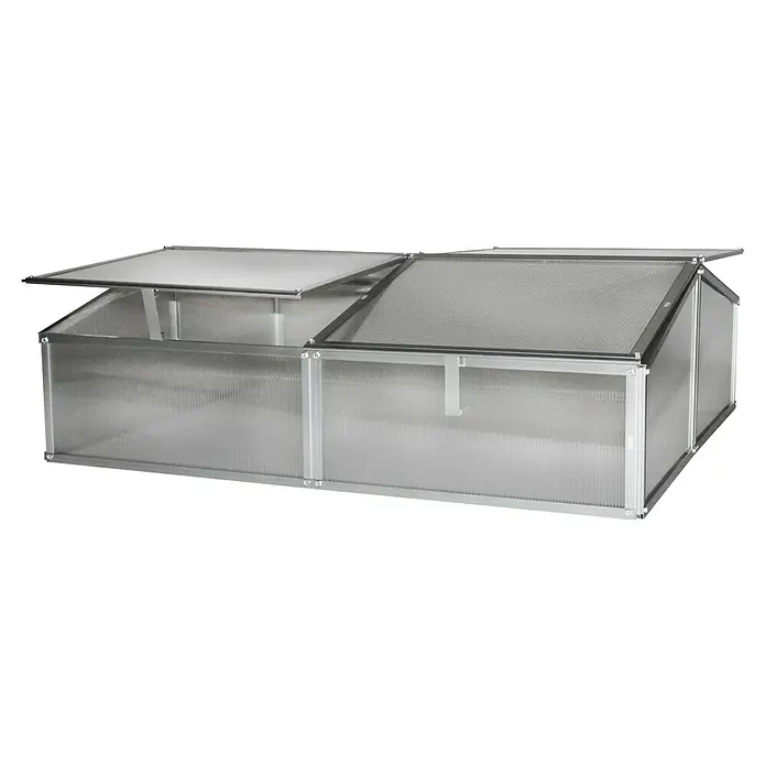 Vitavia Frühbeet Gaia 2X - 100 x 120 x 26 cm, Transparent, Polycarbonat - Ein geräumiger Frühbeetkasten mit zwei aufklappbaren Deckeln, ideal für den Garten.