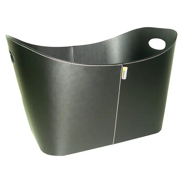 Aduro Holzkorb Baseline - 30 x 45 x 30 cm, Kunstleder, Schwarz - Schwarzer, rechteckiger Korb mit abgerundeten Ecken und weißen Ziernähten, ideal zur Aufbewahrung verschiedener Gegenstände.