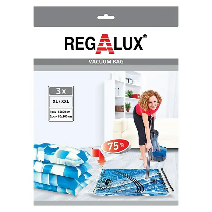 Regalux Vakuum-Beutel-Set XL / XXL - 3 Stk., Transparent - Regalux Vakuumbeutel 3er-Set XL/XXL mit 75% Ersparnis. Ideal zur platzsparenden Aufbewahrung von Textilien.