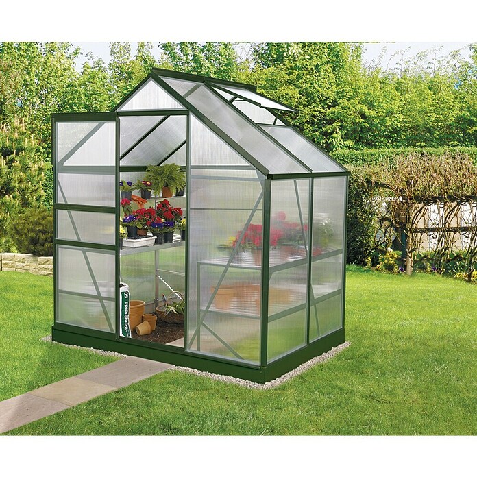 Vitavia Gewächshaus (1,31 x 1,95 x 1,97 m, Farbe: Smaragd, Polycarbonat, 6 mm)
