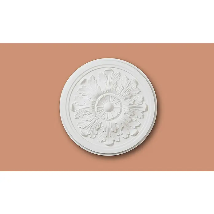 Nmc Decoflair Rosette M63 - Durchmesser: 32,5 cm, Hochverdichteter Polyurethanschaum (PU), Weiß - Stuckrosette: Ein detailreiches, weißes Deckenelement mit floralem Muster, das jedem Raum einen Hauch von Eleganz verleiht.