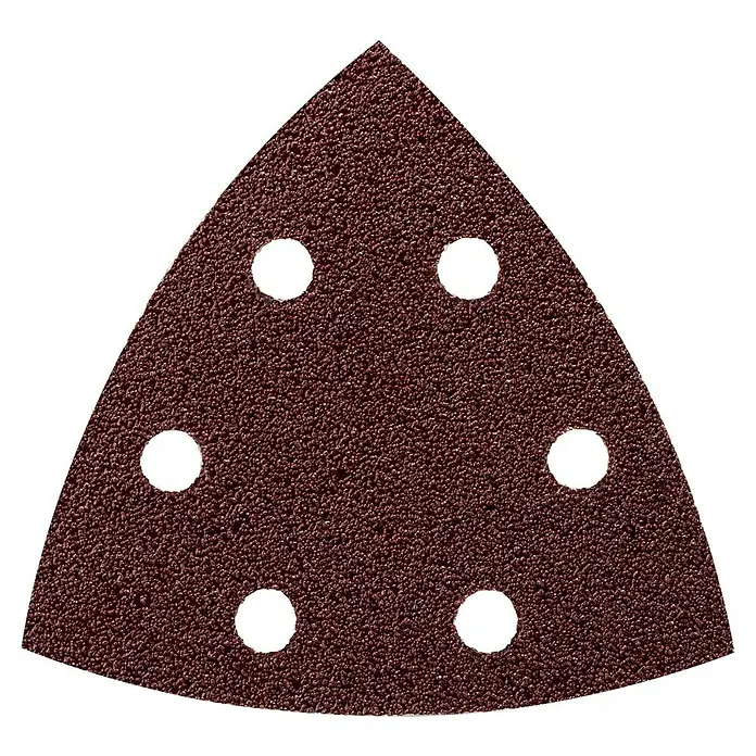 Craftomat Delta-Schleifpapier BFWP - L x B: 93 x 93 mm, 5 Stk., Körnung: 80 - Dreieckiges Schleifpapier mit Löchern für eine Staubabsaugung, ideal für Multischleifer und Dreieckschleifer.
