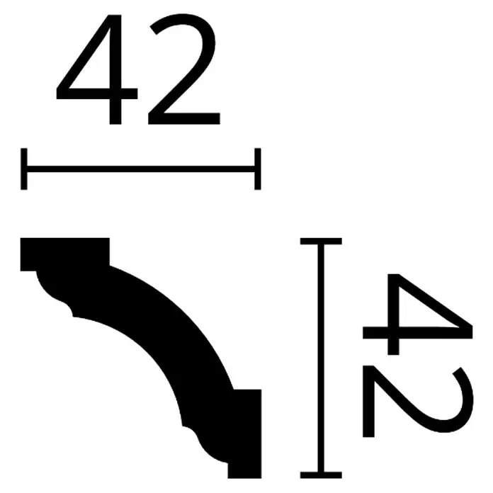 Nmc Decoflair Zierprofil Deckenleiste F8 - 2 m x 42 mm x 42 mm, Polyurethan - Schwarzes Hohlkehlenprofil im Querschnitt mit Maßen 42 horizontal und 42 vertikal.