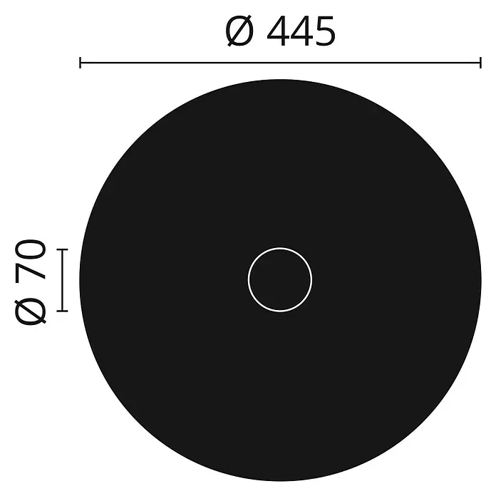 Nmc Decoflair Rosette B25 - Durchmesser: 445 mm, Expandiertes Polystyrol (EPS), Weiß - Schwarze Kreisscheibe mit Ø 445. Mit einem zentralen Loch von Ø 70.
