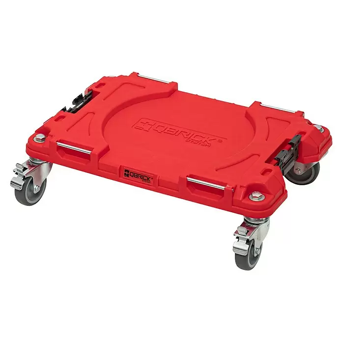 Qbrick System Transportroller Pro - L x B x H: 51 x 32,8 x 14,5 cm, Traglast: 100 kg - Roter, robuster Rollwagen mit Schwenkrädern zum Transport von Werkzeugkästen.