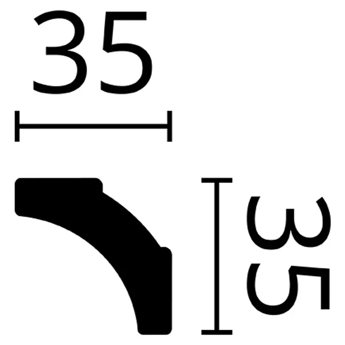 Nmc Decoflair Zierprofil Deckenleiste D5 - 6 Stk., 200 cm x 35 mm x 30 mm, Extrudiertes Polystyrol (XPS) - Abbildung eines Eckprofils mit den Maßen 35 x 35 mm, ideal für den Innenausbau und zur Dekoration von Wänden und Decken.