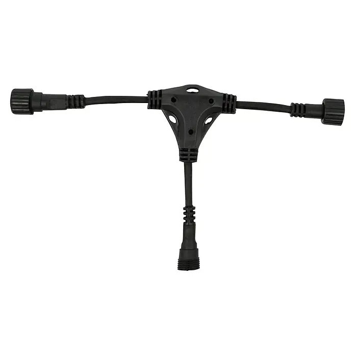 Garden 24 Verteiler Kabel - 26 x 26 cm - Schwarzer T-förmiger Kabelverbinder, ideal für elektrische Installationen mit drei Anschlüssen, robust und zuverlässig für vielfältige Anwendungen.
