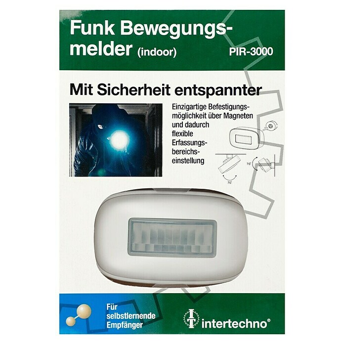 Intertechno Funk-Bewegungsmelder Indoor PIR-3000 (Erfassungswinkel: 160 °, Reichweite ca.: 30 m) | BAUHAUS